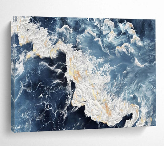 “Sea Splash” - Hues of dark blue, light blue, white, and gold; surging waves with golden glints in the spray CT1528