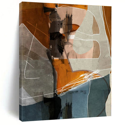 “Orange - Grey Geometric Collage”，Cubist - Inspired Abstract Mixed - Media Art CT0567