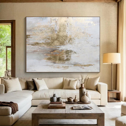 “White - Gold Textured Patina” Abstract Acrylic Art CT0256