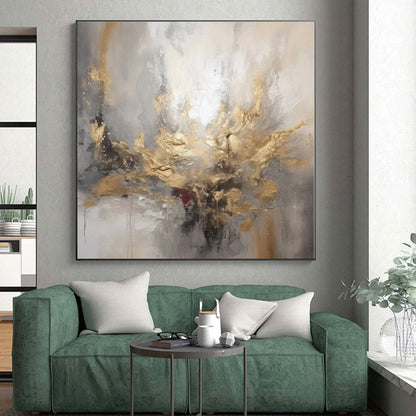 “Grey - Gold Abstract Burst”，Abstract Textural Acrylic Art CT0540