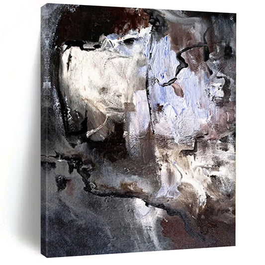 “Shadowed Faces” - Abstract Art with Gray, Brown, White, Blue CT0048