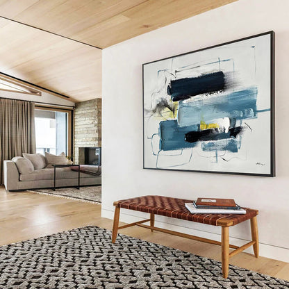 “Blue - Black Abstract Mix” - Blue, black, white, yellow; abstract shapes and lines CT1561