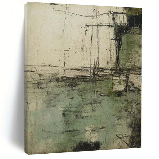 “Textured Green and Gray Abstract” Mixed - Media Art CT0166