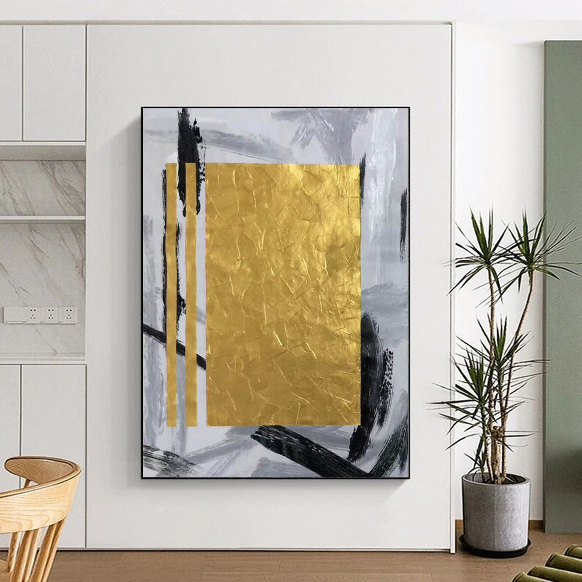 “Gold - Gray Geometric Boldness” Abstract Acrylic Art CT0292