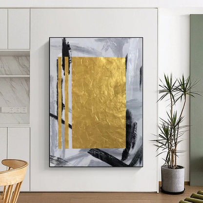 “Gold - Gray Geometric Boldness” Abstract Acrylic Art CT0292