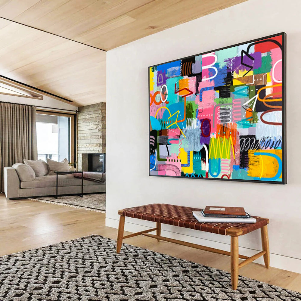 “Whimsical Color Doodles in Bright Hues” - Lively Abstract Acrylic Mural - Style Art CT1811