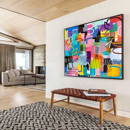 “Whimsical Color Doodles in Bright Hues” - Lively Abstract Acrylic Mural - Style Art CT1811