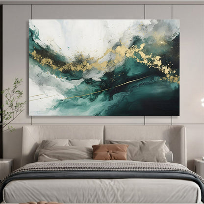 “Teal - Gold Fluid Waves” - Teals, greens, golds; flowing, marble - like abstraction CT1616