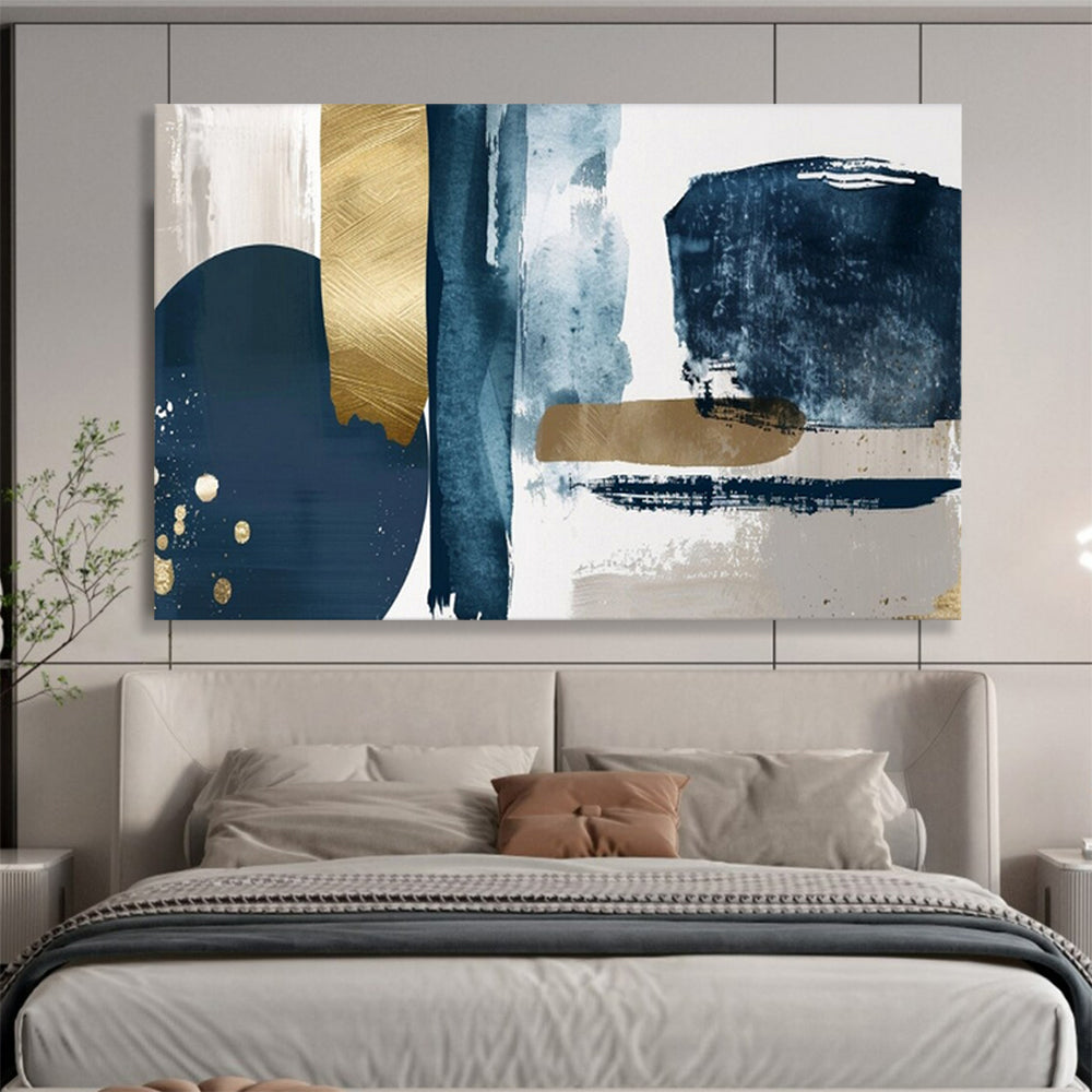 “Blue - Gold Geometric Fusion” – Abstract Acrylic Painting CT1720