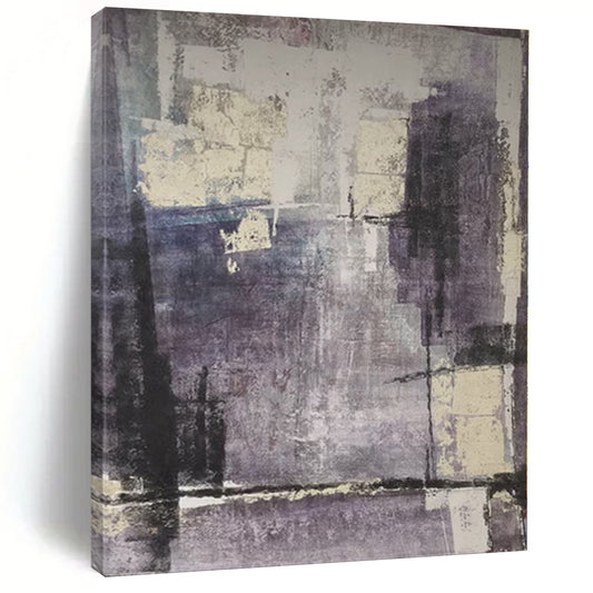 “Muted Purple Geometry” - Abstract Painting with Purple, Gray, White CT0106