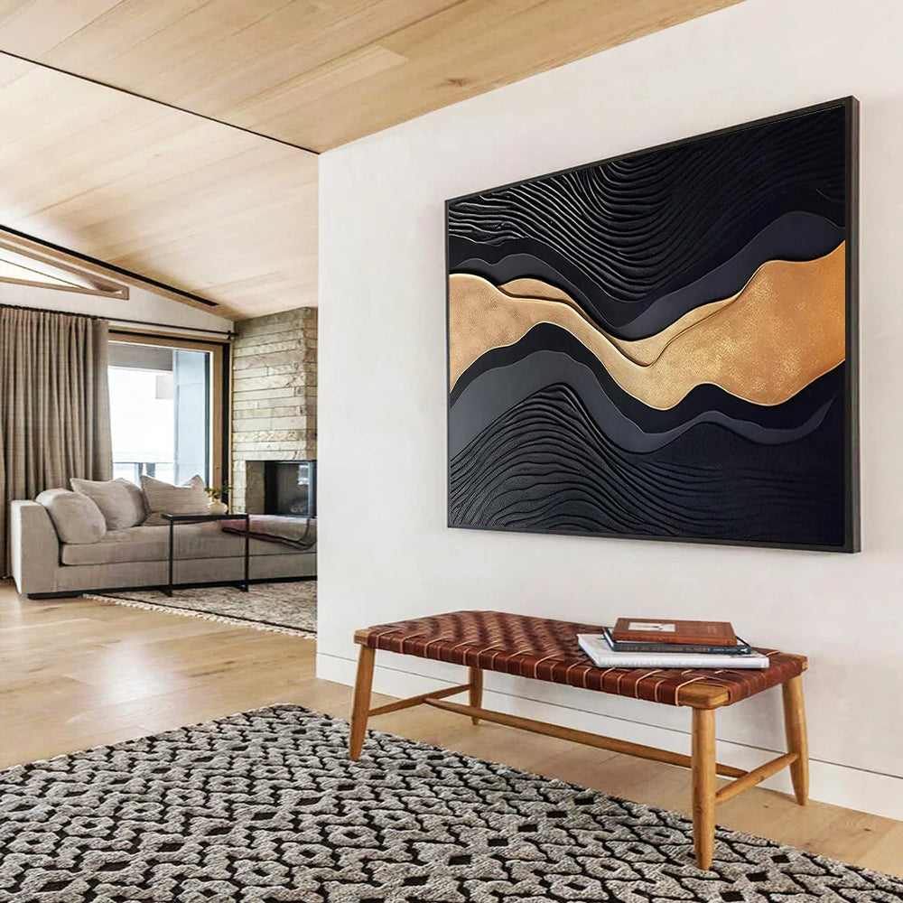 “Black & Gold Waves” - Black, gold; 3D - like wavy layers CT1576
