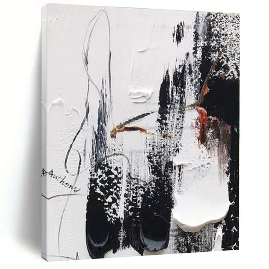“Black - White - Red Textured Abstraction” - Abstract Expressionist Art CT0503