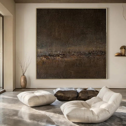 “Dark Brown Textured Abyss” Abstract Encaustic Art CT0119