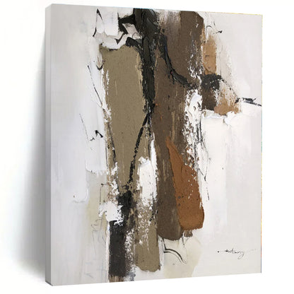 “Brown - White Textured Abstraction” - Abstract Expressionist Art CT0496