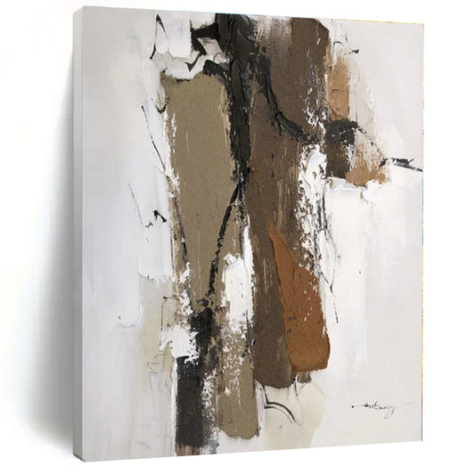 “Brown - White Textured Abstraction” - Abstract Expressionist Art CT0496