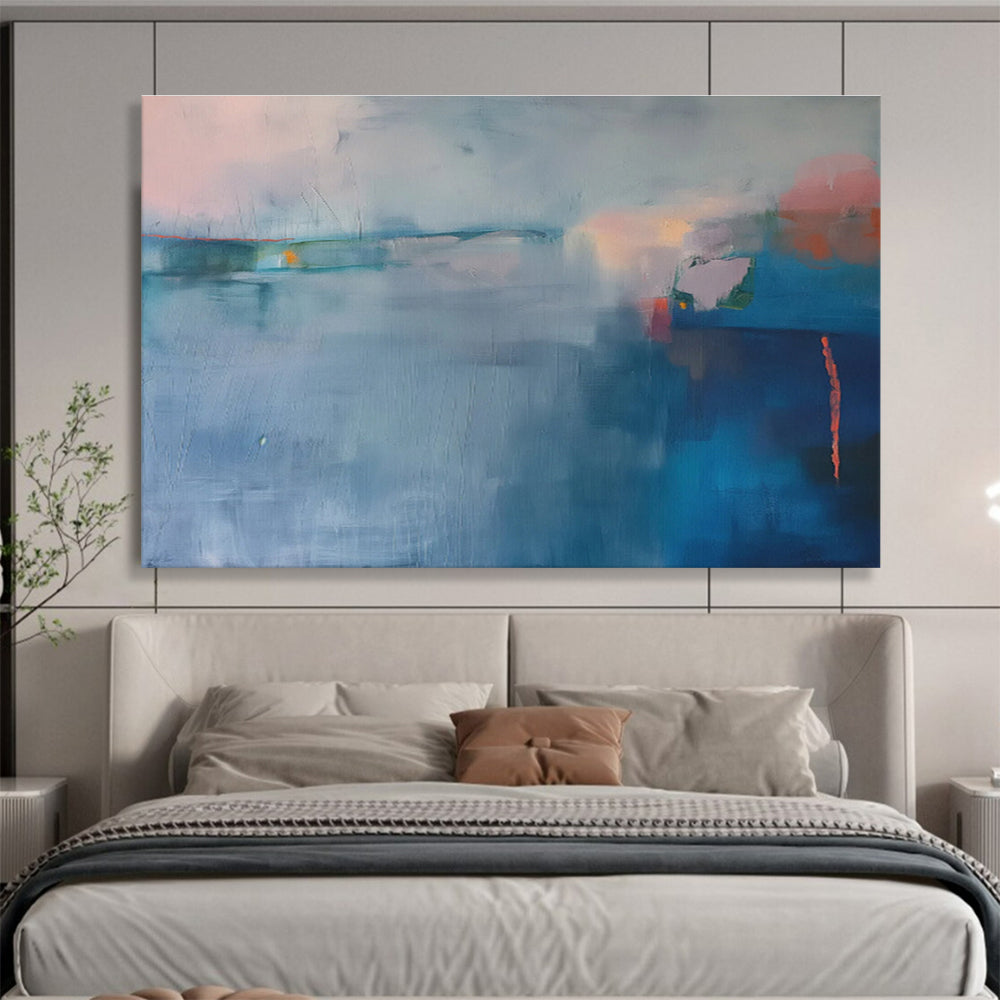 “Cool Blue Abstract Horizons” Abstract Acrylic Painting On Canvas DKH477