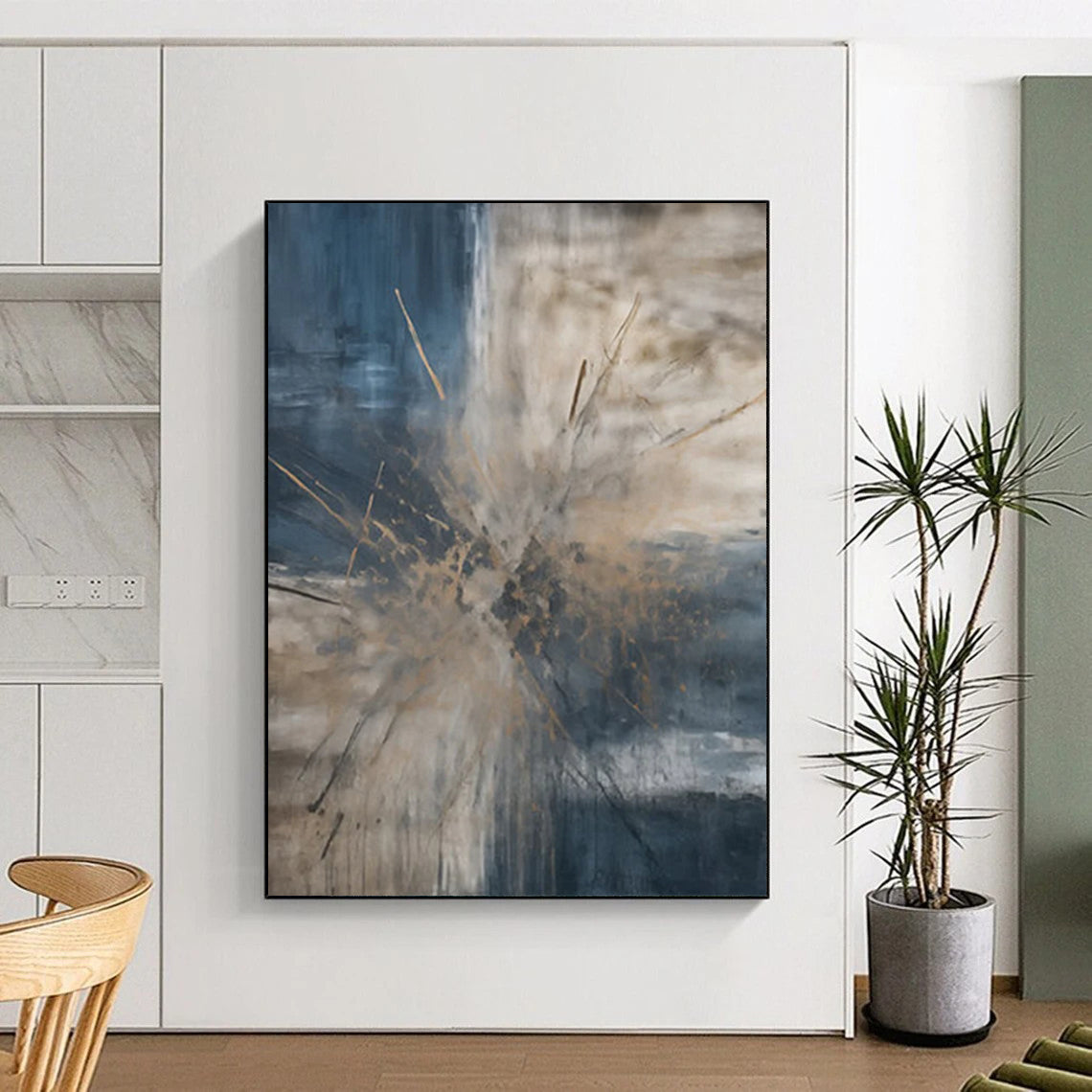 “Blue - Brown Abstract Burst” - Abstract Expressionist Painting On Canvas DTP119