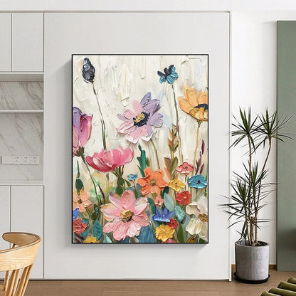 “Textured Wildflowers” - Vivid Impasto Floral Painting On Canvas CT2241