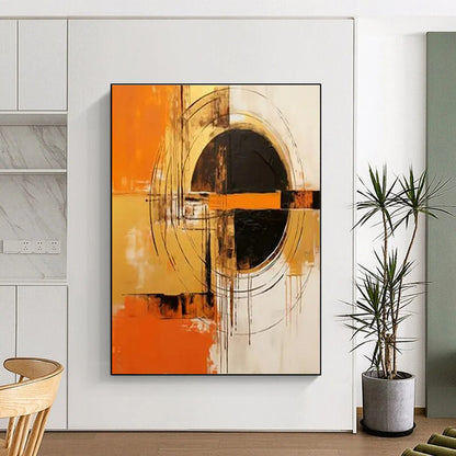 “Orange - Black - White Abstract Circles” ，Abstract Acrylic Painting CT0853