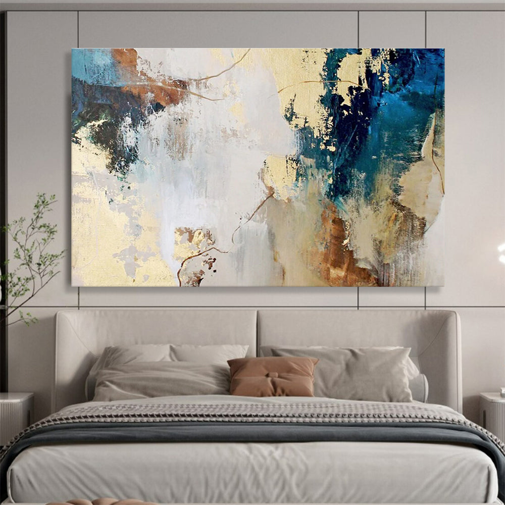 “Blue - Gold Abstract Fusion” Abstract Acrylic Painting On Canvas DKH512