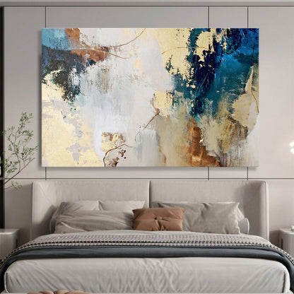 “Blue - Gold Abstract Fusion” Abstract Acrylic Painting On Canvas DKH512
