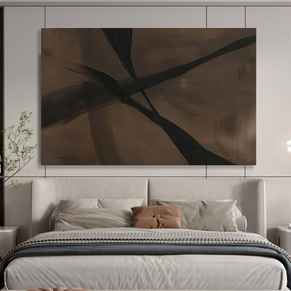 Dark Leaf Silhouettes in Brown and Black, Abstract Nature - Inspired Painting On Canvas DKH585