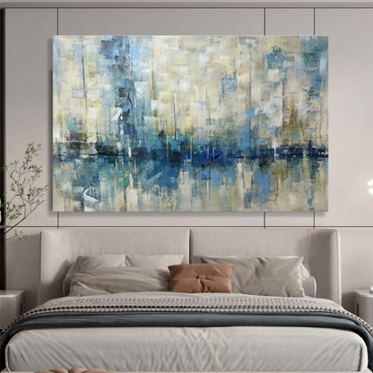 “Blue and Beige Abstract Marina” Painting On Canvas DKH166