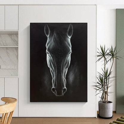“Realistic Black Horse Portrait” – Hyperrealistic Oil Painting On Canvas CT2177