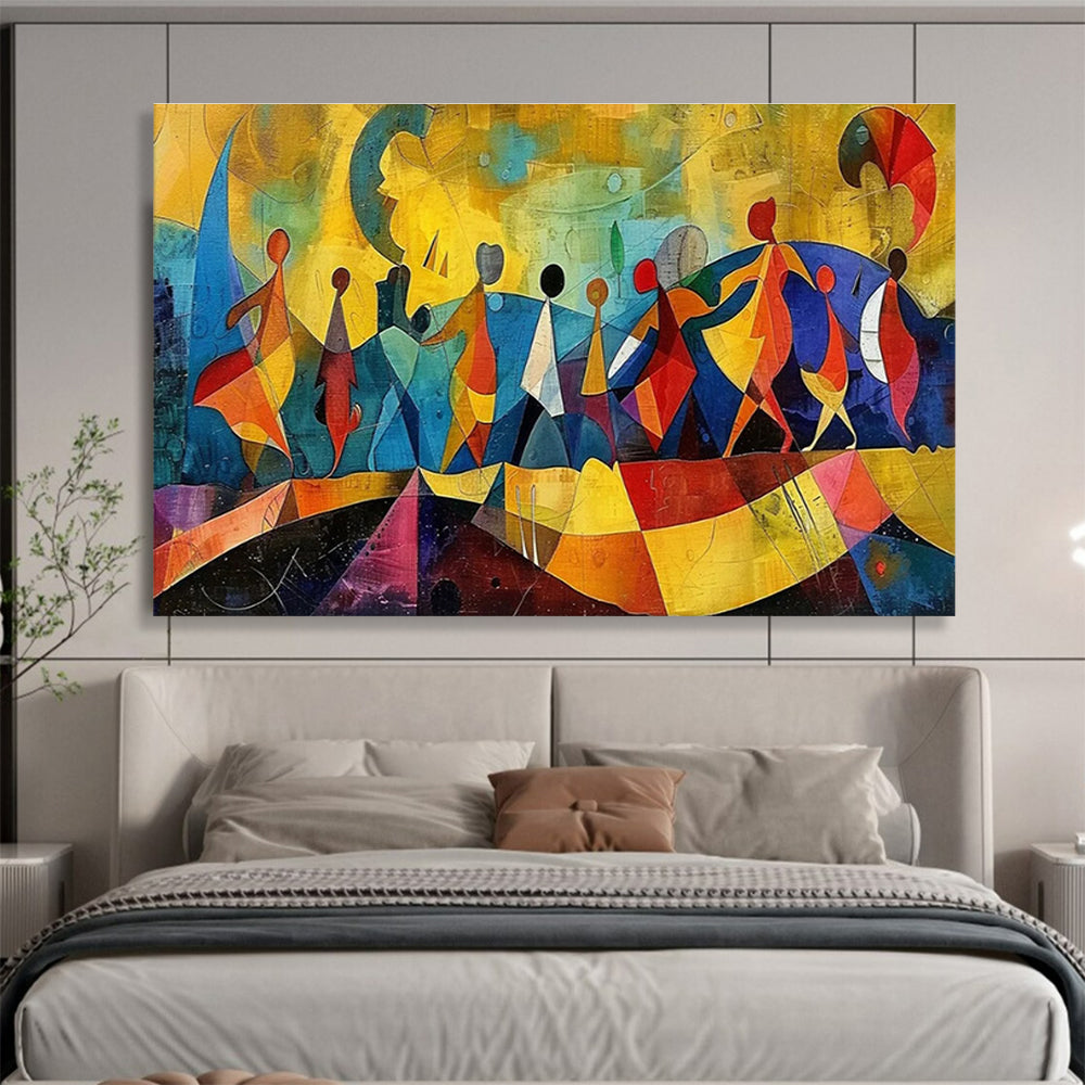 “Colorful Dancing Figures” - Vibrant Multicolor Abstract Figurative Painting On Canvas DKH768