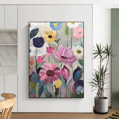 “Repetitive Colorful Blooms” – Textured Floral Oil CT2099