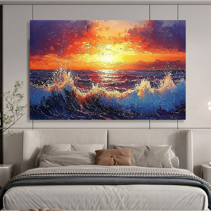 “Fiery Sunset Sea” Romanticism - inspired Seascape Painting On Canvas DLZ165