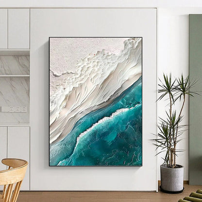 White Sand and Turquoise Sea Impasto - Textured Landscape Painting On Canvas DKH1394