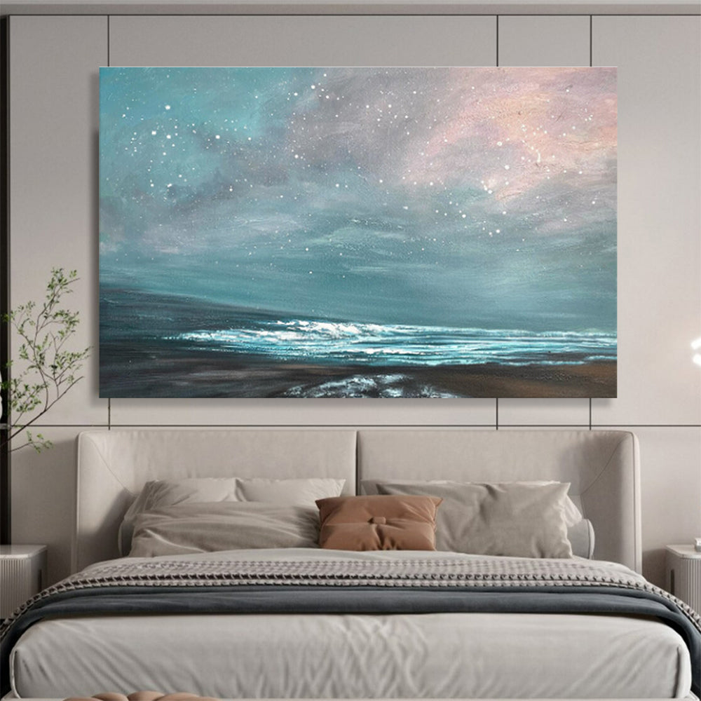 Pastel Starry Sky and Sea “Dreamy Dusk Tide” Painting On Canvas DKH106