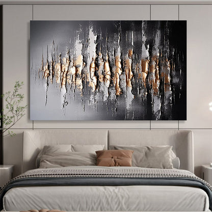 Textured Black and Gold Abstract - Vertical Strokes and Metallic Accents Painting On Canvas DKH041