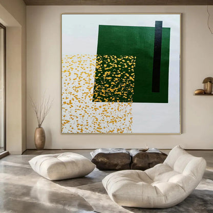 Green, Black & Gold Specks - Abstract Minimalist Acrylic On Canvas CT1328