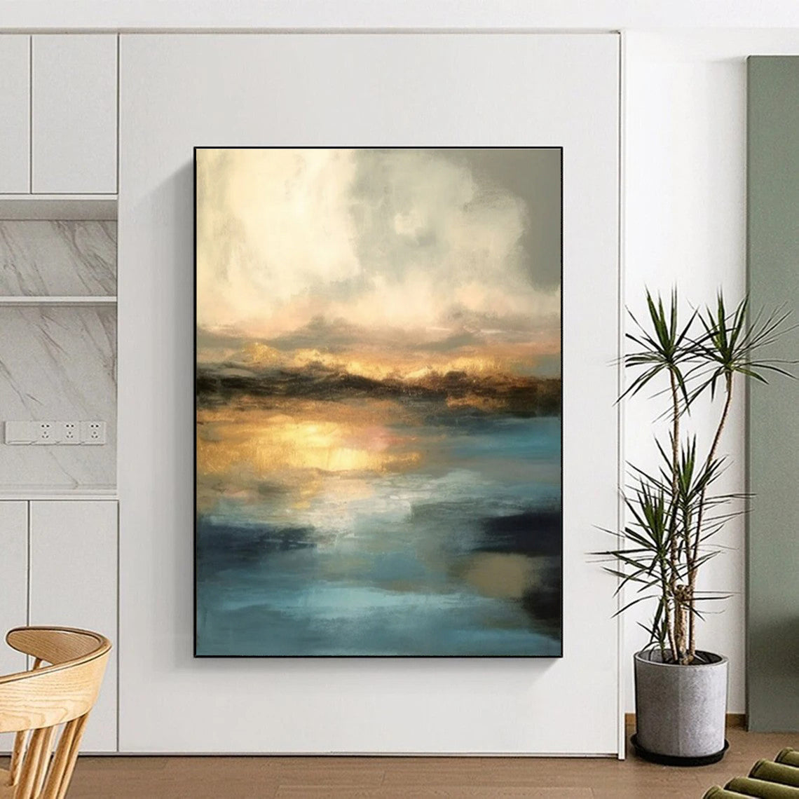 “Golden Sunset Reflections” ，Abstract Landscape Oil Painting CT0910