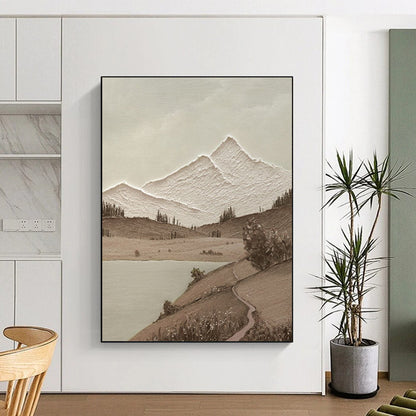 “Monochrome Mountain Serenity - Brown, White Textured Landscape” Painting On Canvas DTP268