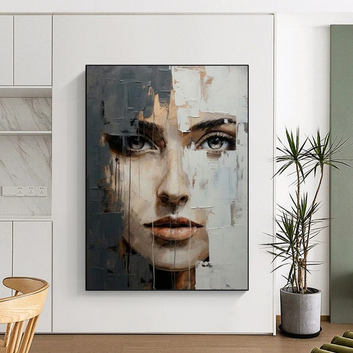 “Layered Visage Mystery” - Textured Abstract Face Painting On Canvas CT2190