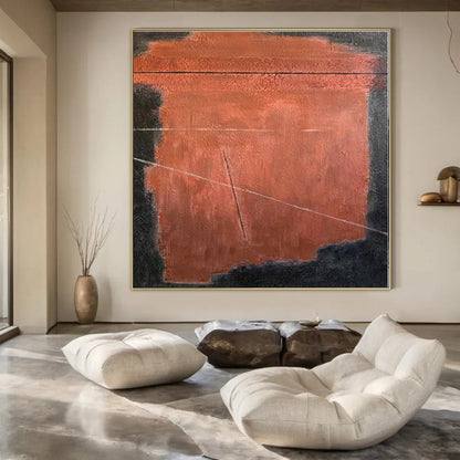 Rust & Black Geometric - Abstract Geometric Oil On Canvas CT1320