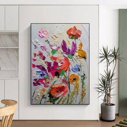 “3D Floral Burst - Multicolor Impasto Flower Bouquet” Painting On Canvas DTP265