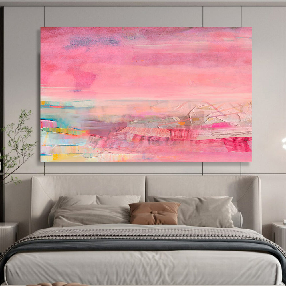 Pink - Toned Abstract Landscape - Layers of Pink and Colorful Accents Painting On Canvas DKH035