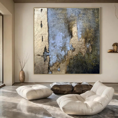 “Blue - Gold - Brown Textured Layers” – Abstract Textured Layer Art CT1001