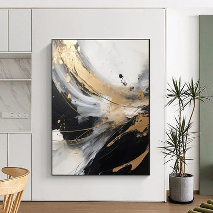 “Black - White - Gold Swirling Textures” ，Abstract Acrylic Painting CT0847