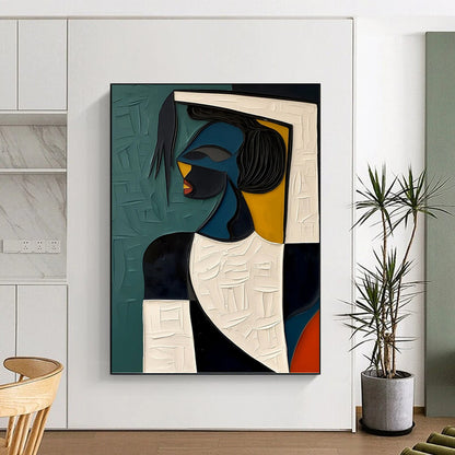 Geometric Figurative Art in Vibrant Hues - Figurative Painting On Canvas DKH1467