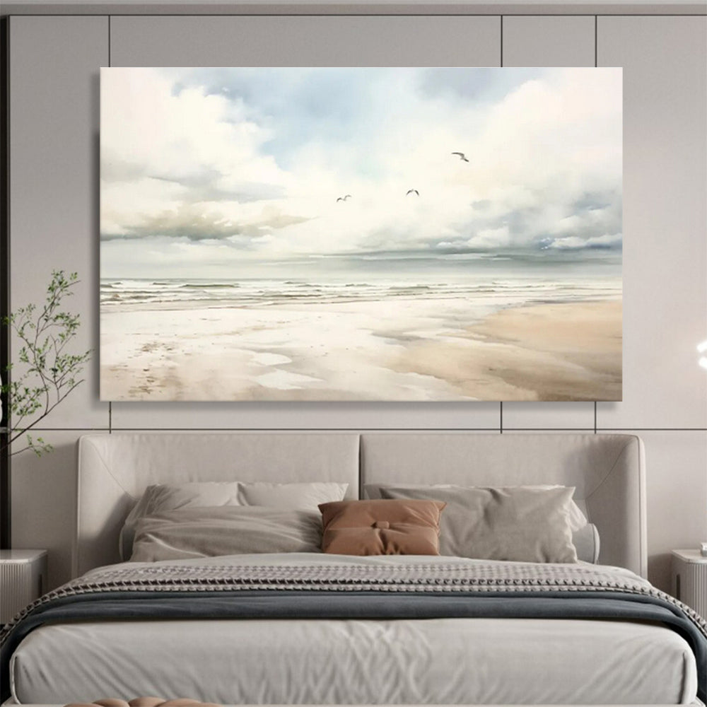Watercolor Beach Scene Painting On Canvas DKH320