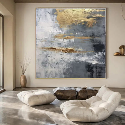 Grey - Gold Textured Abstraction - Abstract Impasto Oil CT1260