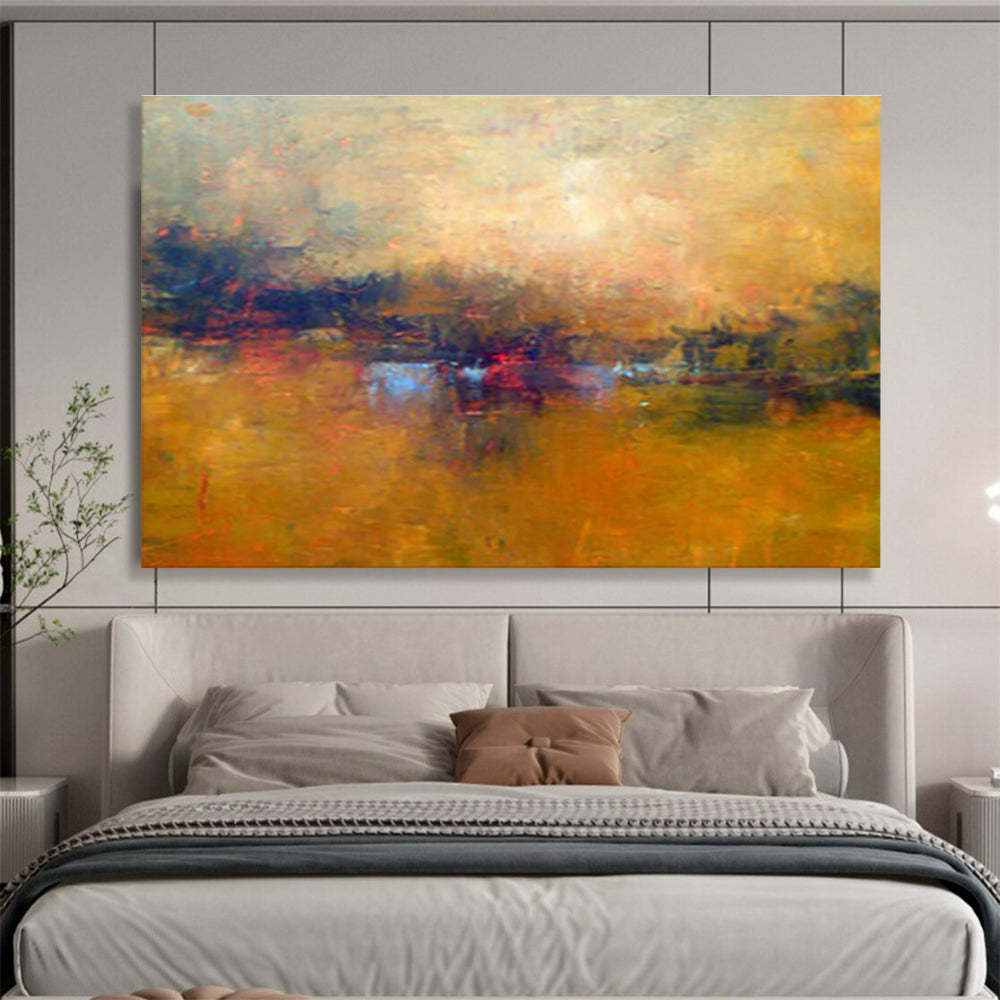 “Golden - Hued Abstract Landscape” Abstract Tonalist Painting On Canvas DKH399