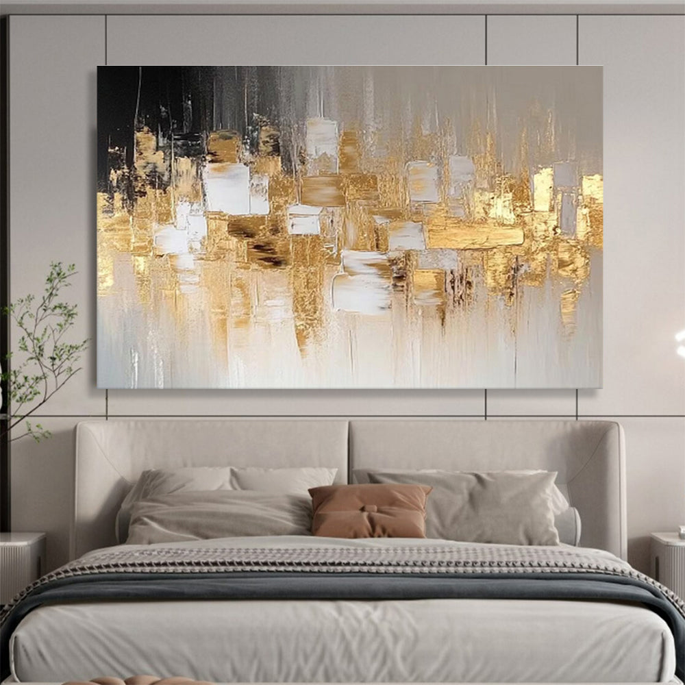 “Gold - Grey Urban Abstraction” Abstract Cityscape Painting On Canvas DKH528