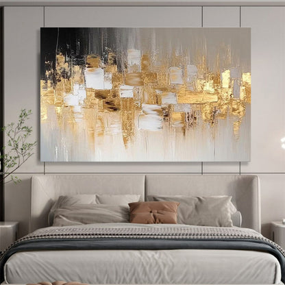 “Gold - Grey Urban Abstraction” Abstract Cityscape Painting On Canvas DKH528
