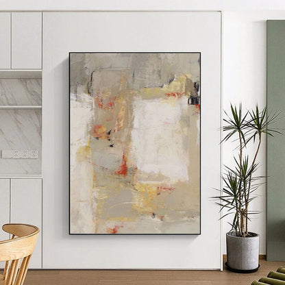 Neutral Tones with Red and Yellow Abstract - Abstract Painting On Canvas DKH1424